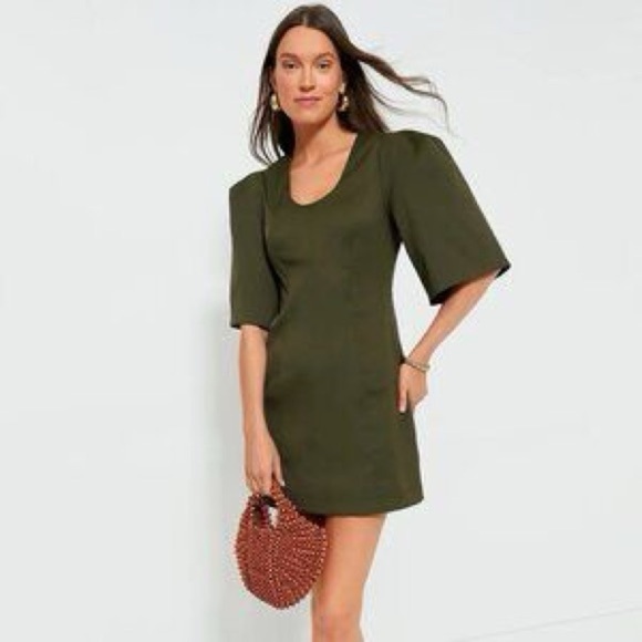 Tuckernuck Olive Twill Ariella Mini Dress XS | Puff Sleeve Utility Style NWT - Picture 2 of 3